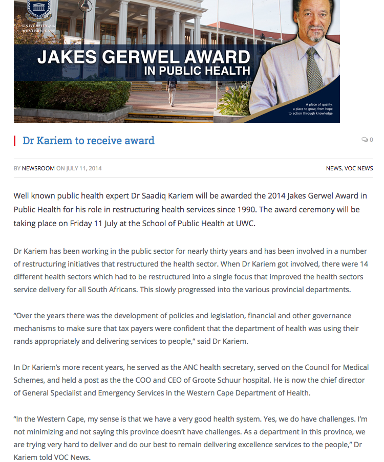 Dr Kariem to receive award