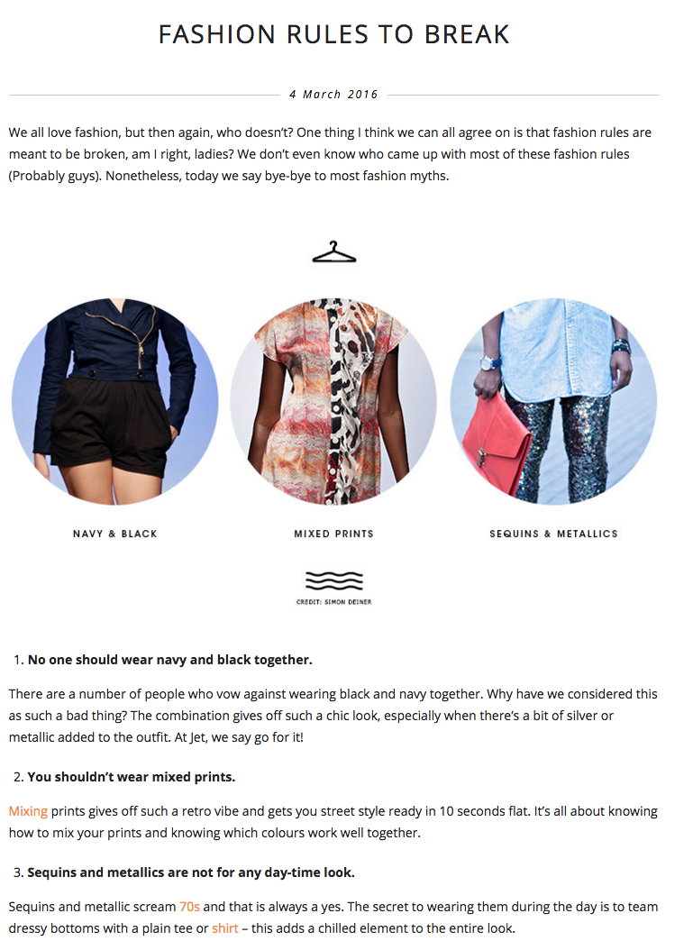 Fashion rules to break Jet Online