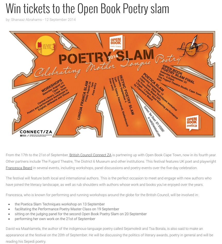 Win tickets to the Open Book Poetry festival
