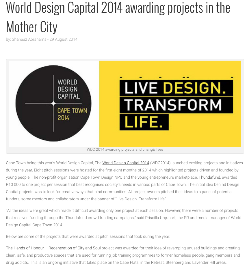 World Design Capital 2014 awarding projects in the Mother City Live Mag